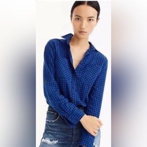 JCrew mini buffalo plaid button up in cobalt and black - size 4T